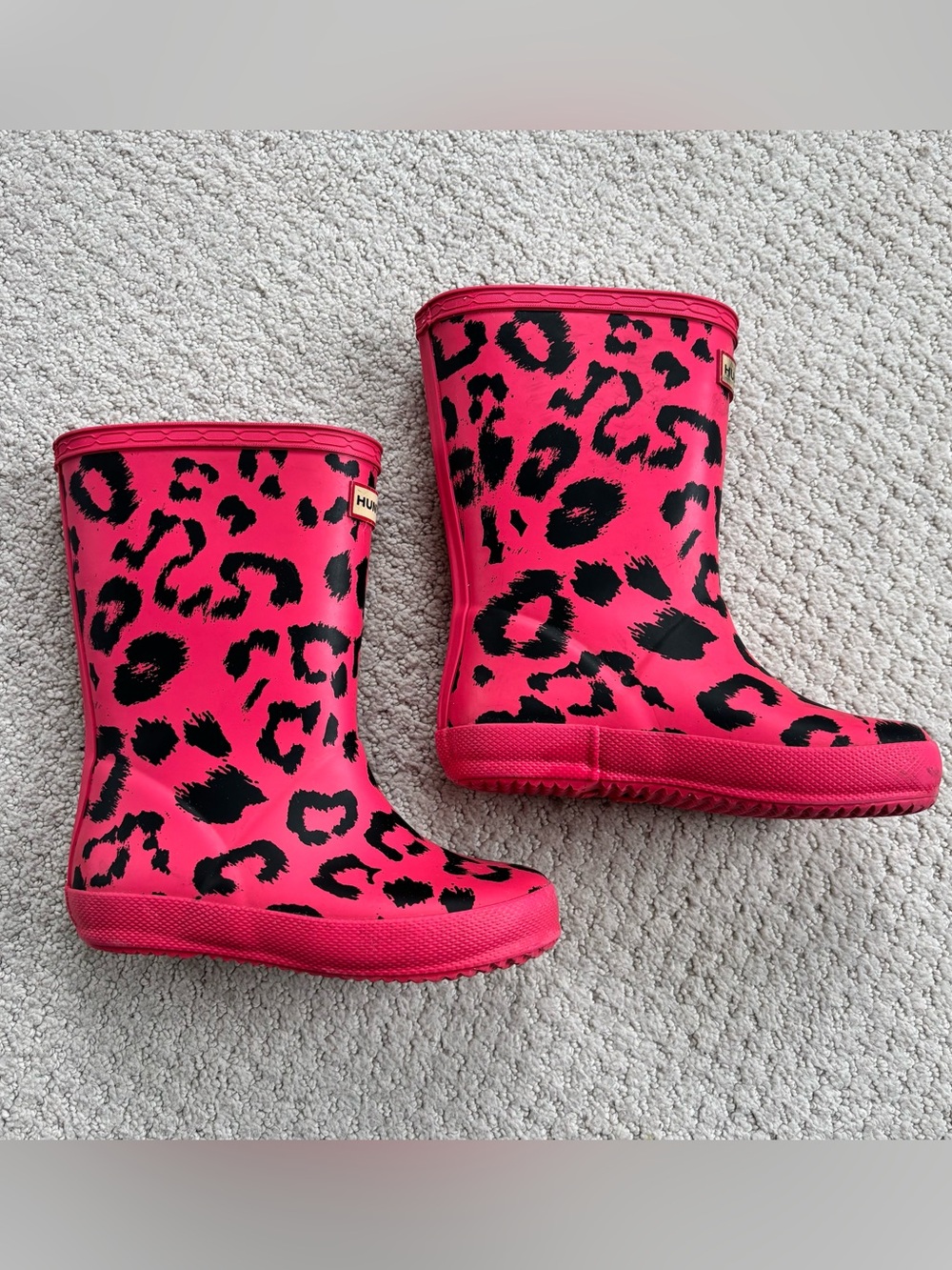 Hunter Bright Pink Leopard-Print Kids Rain Boots